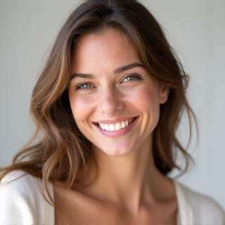 Egy elégedett, mosolygó nő portréja