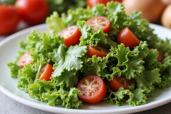 Friss, színes saláta egy tányéron, közelről fotózva, ami az egészséges étkezést és a táplálkozási tippeket illusztrálja.