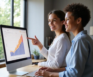 Client and dietitian reviewing progress chart together